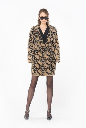 Pinko Faux fur Love Birds coat CAMEL/BLACK | MXXMI42284