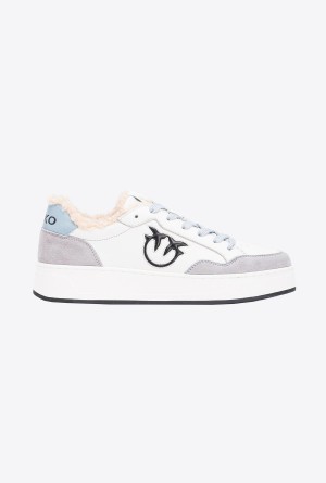 Pinko Faux fur basketball sneakers with logo OFF WHITE/GREY/BEIGE | MXXBR78989