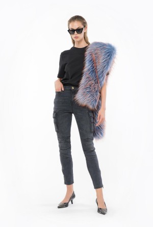 Pinko Flaco black denim cargo jeans Grises Claro Azules | BMXSD52340