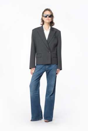 Pinko Flannel blazer with belt Grises Oscuro | MXCVG71572