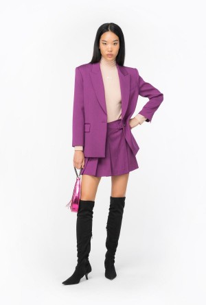 Pinko Flannel mini skirt with piercing buckle Morados Oscuro | FMXUI18131