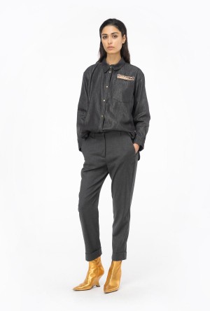 Pinko Flannel trousers Grises Oscuro | LMXSX23871
