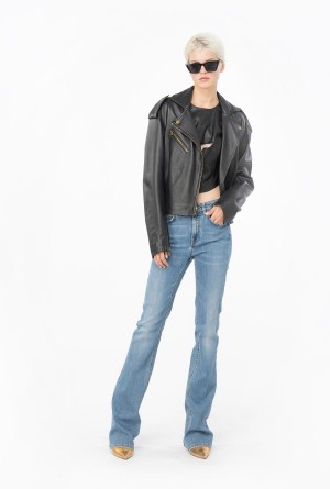 Pinko Flared blue stretch denim jeans with Love Birds embroidery Azules | ZMXNQ17553