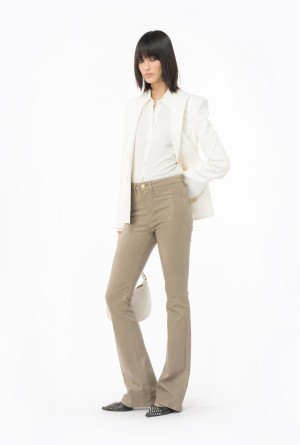 Pinko Flared leather-look drill jeans Beige | EMXVG79830