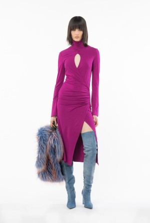 Pinko Flowing jersey midi dress Morados | BMXSO66992