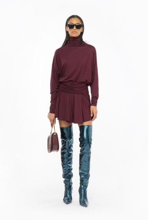 Pinko Flowing jersey turtleneck mini dress BURGUNDY-PORT ROYALE | LMXTR49080