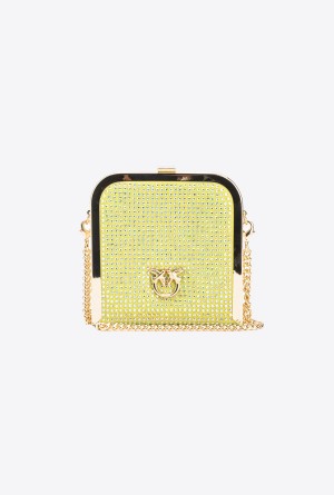 Pinko Fully rhinestoned Box Clutch Amarillos Dorados | GMXUC25234