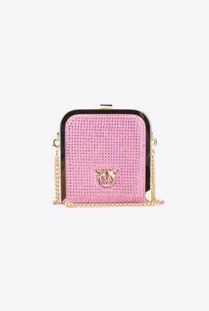 Pinko Fully rhinestoned Box Clutch Dorados | MXCVG15421
