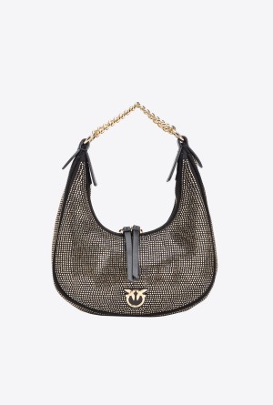 Pinko Fully rhinestoned mini Brioche Bag Hobo Dorados | MMXHR66209