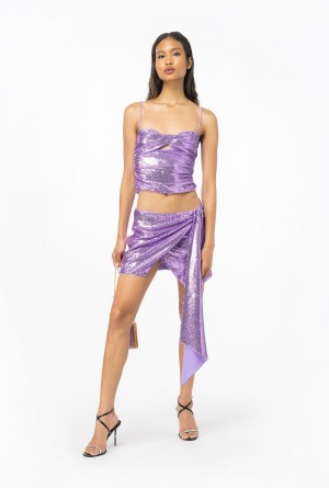 Pinko Fully sequinned mini skirt LISIANTHUS LILAC | SMXNY23524