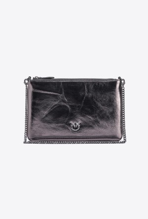 Pinko Galleria Classic Planos Bag in laminated leather FREE GUNMETAL GREY-BLOCK COLOUR | MMXHR97163