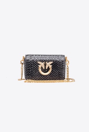 Pinko Galleria Micro Love Bag Click in polka-dot printed reptile skin Dorados | GMXUC61852