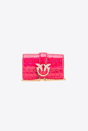 Pinko Galleria Micro Love Bag One in shiny crocodile print Dorados | MXNZX84308