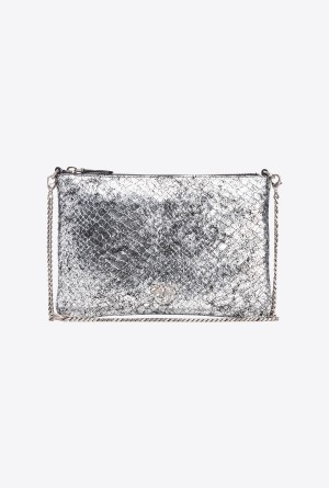 Pinko Galleria crackle-effect crocodile Planos Love Bag Azules Plateados | AMXWC93757