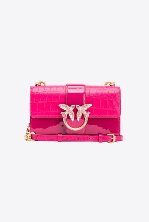 Pinko Galleria crocodile patent leather Mini Love Bag One Dorados | BMXSD27993