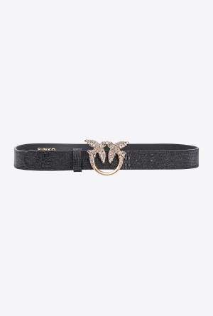 Pinko Galleria glittery reptile-print belt with Love Birds 4cm Dorados | UMXTG68139