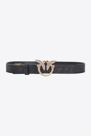 Pinko Galleria glittery reptile-print belt with Love Birds 3cm Dorados | FMXUI76095