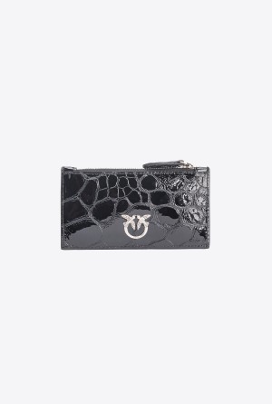 Pinko Galleria glossy crocodile-print card holder Plateados | BMXSD14707