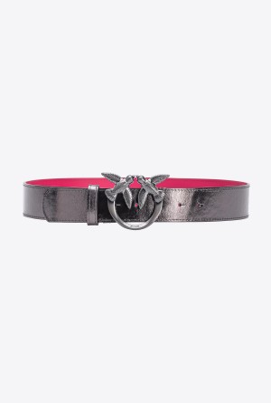 Pinko Galleria laminated belt with Love Birds 4cm FREE GUNMETAL GREY-BLOCK COLOUR | MXDYB39305