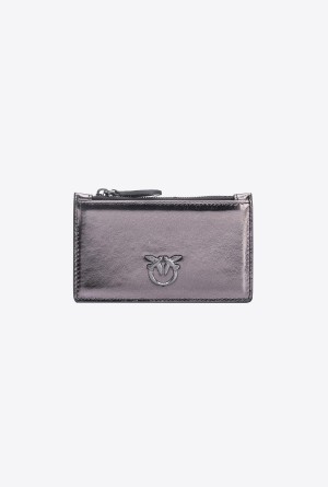 Pinko Galleria laminated leather card holder FREE GUNMETAL GREY-BLOCK COLOUR | GMXEC39021