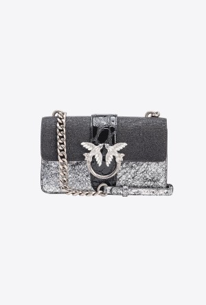 Pinko Galleria laminated lizard-print Mini Love Bag One Plateados | TMXPQ38594