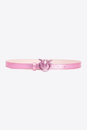 Pinko Galleria laminated pink belt with Love Birds 2cm BLUSH PINK-BLOCK COLOUR | ZMXNQ22361