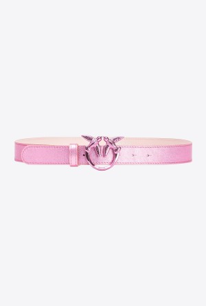 Pinko Galleria laminated pink belt with Love Birds 3cm BLUSH PINK-BLOCK COLOUR | LMXSX59459