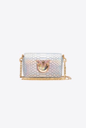 Pinko Galleria micro Love Bag Click in holographic silver reptile skin Dorados | SMXVO52000