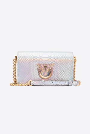 Pinko Galleria mini Love Bag Click in holographic silver reptile skin Dorados | GMXUC55429
