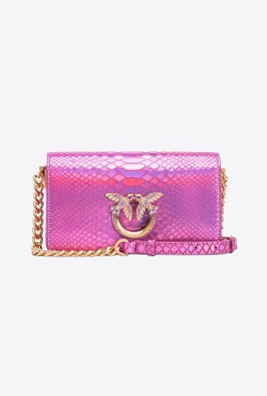 Pinko Galleria mini Love Bag Click in holographic reptile skin Dorados | TMXWZ85807
