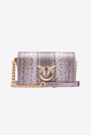 Pinko Galleria mini Love Bag Click in microdot laminated reptile skin Dorados | MXEAH45798