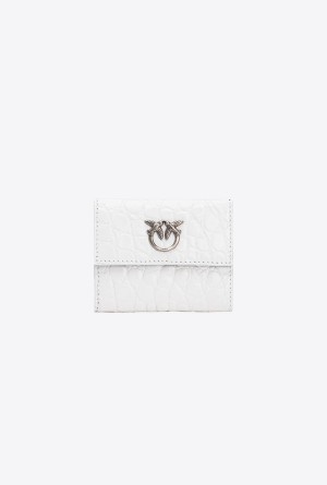 Pinko Galleria small wallet in white crocodile-print leather Plateados | ZMXNQ29570