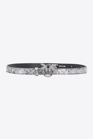Pinko Galleria thin crackle-effect crocodile leather belt with Love Birds 2cm Plateados | LMXSX71107