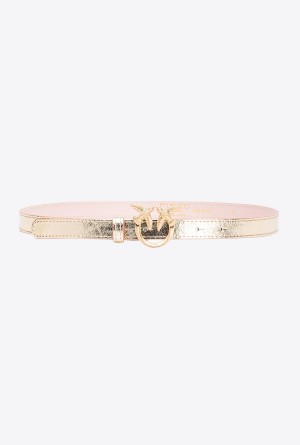 Pinko Galleria thin laminated belt with Love Birds 2cm GOLD-BLOCK COLOUR | TMXWZ64818