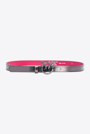 Pinko Galleria thin laminated belt with Love Birds 2cm FREE GUNMETAL GREY-BLOCK COLOUR | MXZDE72162