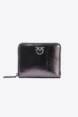 Pinko Galleria zip-around wallet in laminated leather FREE GUNMETAL GREY-BLOCK COLOUR | PMXQX42745