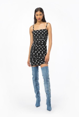 Pinko Gathered polka dot mini dress BLACK/WHITE | MXQAV72436