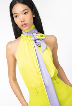 Pinko Halterneck top in light satin LIME/LILAC | XMXGW23515