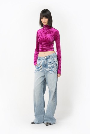Pinko High-neck velvet sweater Morados | PMXQX86708