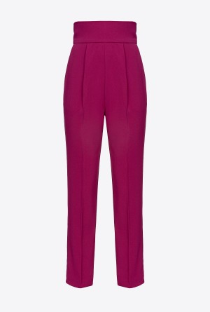 Pinko High-waisted stretch crêpe trousers Morados | MXICD93551