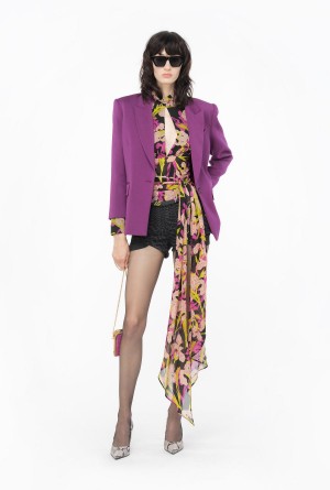 Pinko Iris-print blouse with cut-out MULTICOLOUR - BLACK/FUCHSIA | UMXTG47840