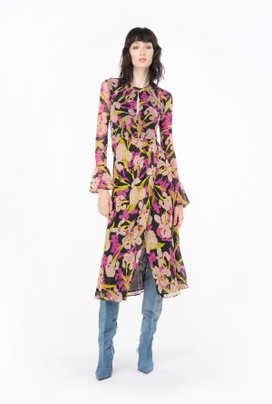 Pinko Iris-print open-back dress MULTICOLOUR - BLACK/FUCHSIA | ZMXNQ30694