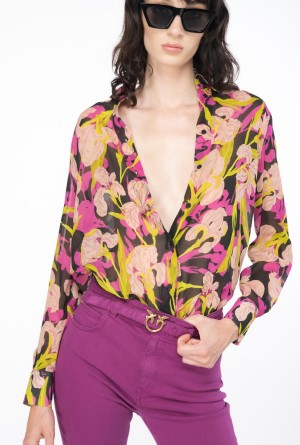 Pinko Iris-print shirt MULTICOLOUR - BLACK/FUCHSIA | QMXWA43465