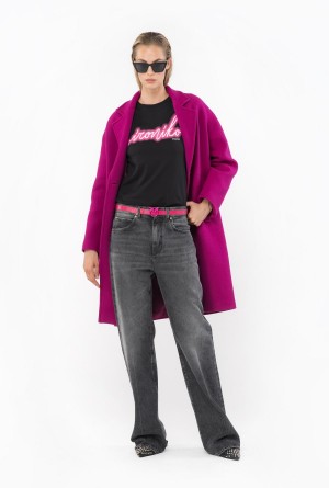Pinko Ironiko-print T-shirt BLACK/FUCHSIA | MMXFT29573