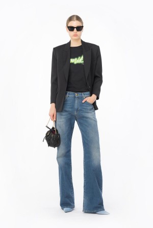 Pinko Ironiko-print T-shirt BLACK/GREEN | MXJVR90887