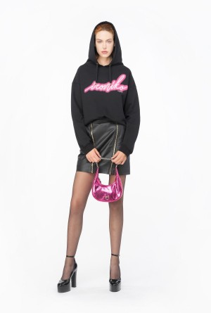Pinko Ironiko-print sweatshirt BLACK/FUCHSIA | FMXHY62365