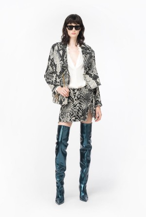 Pinko Jacquard mini skirt with snake motif WHITE/BLACK | MXZPD30144