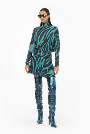 Pinko Jersey mini dress with psychedelic zebra print GREEN/BLACK/BURGUNDY | BMXSO11396