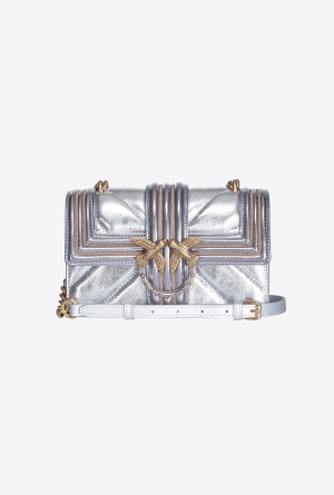 Pinko Laminated Mini Love Bag One with chain embroidery Dorados | MXZPD82861