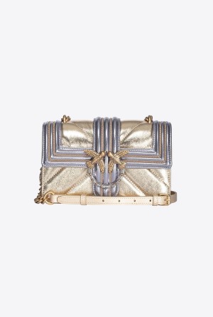 Pinko Laminated Mini Love Bag One with chain embroidery Dorados | MXJZR70464